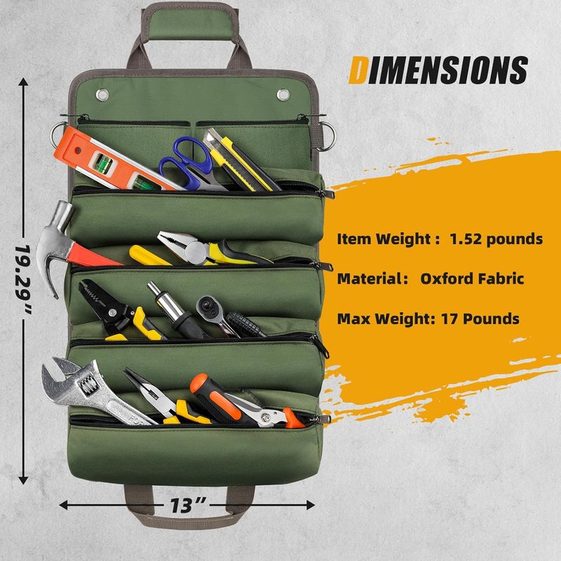 UUP Tool Bag Roll Up, Heavy Duty Portable Soft Tool Storage, Foldable Empty Rollup Organizer with Small Pockets, Official Rollable Toolbag, Valentines Day Gifts for Him Dad Men Mechanic Welding, Green - Image 3